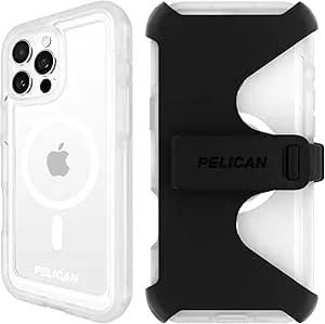 Pelican Voyager Iphone 16 Pro Max Case [Compatible With Magsafe] Rugged Phone Case W/ 18ft Military-Grade Drop Protection - Heavy Duty Phone Cover W/Belt Clip Holster For Iphone 16 Pro Max - Clear