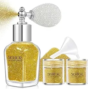 Sightor Body Glitter Spray, 30ml Shiny Spray For Body Hair Face Clothing, Highlighter Powder Spray Shimmer Sparkle Pearl Powder Makeup Nail Art Spray For Stage Makeup Party (Gold)