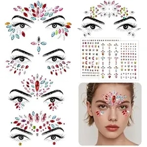 Erythem Face Gems For Women 7 Sheets Face Jewels Stick On Self Adhesive Rhinestones Stickers For Rave Carnival Music Festival Party