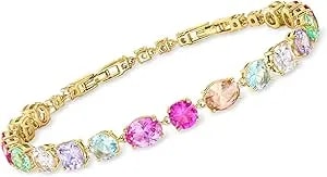 Ross-Simons 18kt Yellow Gold-Plated Bracelet With Simulated Multicolored Gemstones And .80 Ct. T.W. Czs. 7 Inches