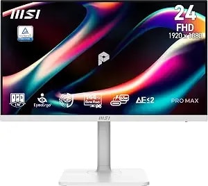 Msi Pro Max 241phw e14 24-Inch Ips 1920 x1440(Fhd) Hub Computer Monitor, 144hz, Free-Synch, Hdr Ready, Hdmi, Displayport, Type C 65w, δE < 2, Circular Polarizer, Height Adjustable, Speaker, White