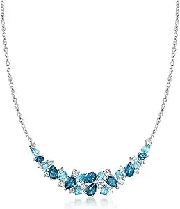 Ross-Simons 12.25 Ct. T.W. London, Swiss Blue And White Topaz Collar Necklace In Sterling Silver