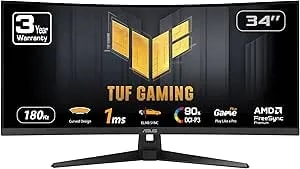 Asus Tuf Gaming 34” Ultra-Wide Curved Monitor (vg34vq3b) – 21:9 Qhd (3440x1440), 180hz, 1ms, Extreme Low Motion Blur Sync, Freesync Premium, Speaker, 90% Dci-p3, Displaywidget Center, 3 Yr Warranty
