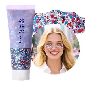 Dageda Red White Blue Body Glitter, 4th Of July Outfits Accessories For Women, Usa Flag Face Glitter Makeup, Fourth Of July Patriotic Independence Day Hair Accessories Party Costumes