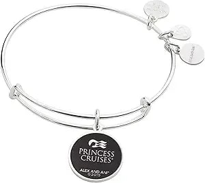 Alex And Ani Embossed Print Charm Princess Cruises Bear Bangle Shiny Silver