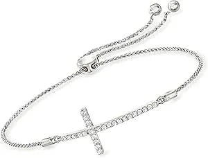 Ross-Simons 0.33 Ct. T.W. Diamond Cross Bolo Bracelet In Sterling Silver