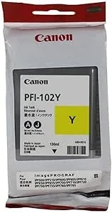 Canon Pfi-102y 0898b001aa Imageprograf ipf500 510 600 605 610 650 655 700 710 720 750 755 760 765 130 Ml Ink Cartridge (Yellow) In Retail Packaging