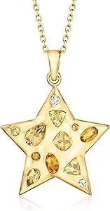 Ross-Simons 1.25 Ct. T.W. Citrine And .45 Ct. T.W. Lemon Quartz Star Pendant Necklace With Lab-Grown Diamonds In 18kt Gold Over Sterling. 18 Inches