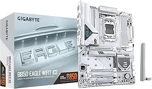Gigabyte b850 Eagle wifi7 Ice Amd am5 Atx Motherboard, Support Amd Ryzen 9000/8000/7000 Series, ddr5, 8+2+2 Power Phase, 3x M.2, Pcie 5.0, Usb-C, wifi7, 2.5gbe Lan, Ez-Latch, 3-Year Warranty