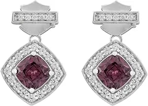 Harley-Davidson Women'S Cushion Cut Rhodolite B&S Crystal Drop Earrings - Silver