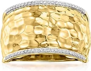 Ross-Simons 0.10 Ct. T.W. Diamond Hammered Ring In 18kt Gold Over Sterling
