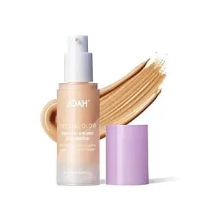 Joah Crystal Glow Peptide-Infused Foundation, 2-In-1 Multitasking Korean Makeup With Blurring Face Primer, Luminizer, Hydration & Skin Defense For A Flawless Finish, 1.01 Oz, Fair Light Cool