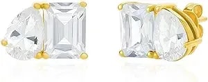 Amazon Essentials 14k Gold Or Rhodium-Plated Birthstone Two-Toned Stud Earrings