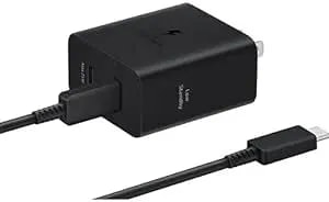 Samsung 50w Duo Power Adapter Wall Charger, 2 Ports, Cable Included, Super Fast Charging 2.0 For Galaxy Phones, Tablets, Usb Type C Devices, Low Standby Power Consumption, Ep-t5020xbegca, Black