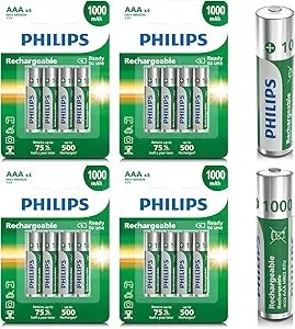 Philips Rechargeable Aaa Batteries 16 Pack 1000mah Nimh Triple A Battery 1.2v Long Lasting 3a Batteries Recharge Up To 500x （Full Discharge Test Every Time）