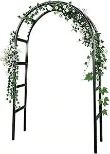 Rubfac 7.8ft Garden Arch, Metal Trellis For Climbing Plants Outdoor - Black Garden Arbors, Plant Stand Outdoor Archway Frame For Backyard Decor, Halloween Christmas Fall Party Decorations