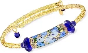 Ross-Simons Italian Blue Murano Glass Floral Bead Wrap Bracelet