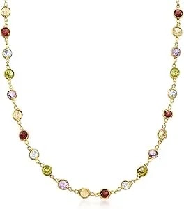 Ross-Simons 10.30 Ct. T.W. Bezel-Set Multi-Gemstone Necklace In 18kt Gold Over Sterling