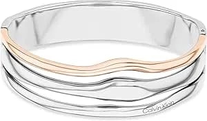 Calvin Klein Wavy Bangle Bracelet For Women - Stainless Steel With Hinge Closure - Modern Elegance - Premium Fashion Jewelry Accessory - Gift For Her