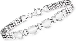 Ross-Simons Italian Sterling Silver Heart Beaded Bracelet