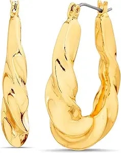 Nautica 33 Mm Twisted Oval Hoop Earrings For Women 14k Yellow Gold Plated Alloy