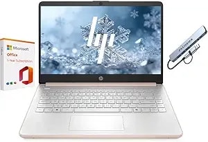 Hp 14" Business Laptop, 1-Year Office 365 With Copilot Ai, 16gb Ram 576gb Storage (64gb Ssd+512gb Sd Card), Dual-Core Intel Processor, Windows 11, Plusera 8-In-1 Hub Included, Rose Gold