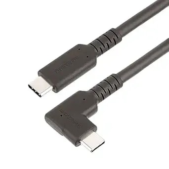 Startech.Com 3ft (1m) Rugged Right Angle Usb-C Cable, Usb 3.2 Gen 2 (10 Gbps), Full-Featured Usb C To C Data Transfer Cable, 4k 60hz Dp Alt Mode, 100w Pd - 90 Degree Usb Type-C Cable (rusb31cc1mbr)