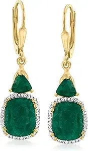 Ross-Simons 8.10 Ct. T.W Emerald And .20 Ct. T.W. Diamond Drop Earrings In 18kt Gold Over Sterling