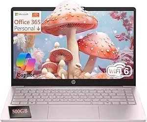 Hp Essential Laptop Computer For Student Daily Study, Microsoft Office 365, Intel n150, 4gb Ram, 128gb Storage, 500gb External Hdd, Long Battery Life & Fast Charging, Windows 11 Home, Tranquil Pink
