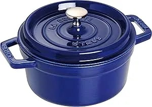 Staub La Cocotte Round 40510-264 Pico Cocotte Round Gran Blue 7.9 Inches (20 Cm) Handed Cast Iron Pot, Induction Compatible