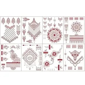 8 Sheets Brown Tattoo Kit, Waterproof Henna Tattoo Sticker For Women Wedding Party Decorations