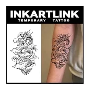 Inkartlink Tattoo Tech,2 Sheets Extra-Large Semi Permanent Tattoo,Adult Art Design Temporary Tattoos, Lasts 1-2 Weeks, Waterproof, Realistic Look, No Adhesive, No Reflection (Dragon Design?