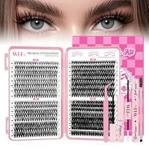 Wlf Lash Clusters Kit 640 Pcs Lash Extension Kit Individual Lashes D Curl Clusters Eyelashes Extensions Kit With Lash Book Eyelash Bond And Seal Remover Tweezers Brush(Mix 9-16mm,30d+40d+50d+60d Kit)