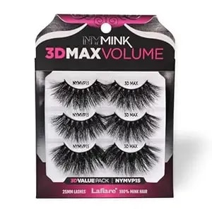 Laflare 3d Ny Max Volume 20-25mm Long Dramatic Styles, 100% Real Mink Hair Lashes, Luxury Makeup, Natural, Light, Trendy, Variety, Reusable, Multi-Layered 3 Pairs Value Pack Lashes