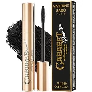 Vivienne Sabó Cabaret Premiere Black Mascara, Volume And Length, Defining, Curling, No Flaking, No Clumping, Smudge Proof, Washable, Cruelty-Free, Made In Europe, (01 Black), 0.3 Fl Oz, 1 Pack