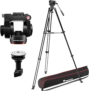 Manfrotto 500x Video Kit, Fluid Head And Aluminum Twin Leg Tripod, 5kg Payload, Flat Base, Mid-Level Spreader, Quick Release Plate, Vertical/Horizontal Shooting, For Mirrorless Cameras, Bag Included