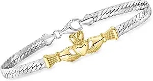 Ross-Simons Sterling Silver And 18kt Gold Over Sterling Claddagh Cuban-Link Bracelet