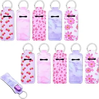 Gjinxi 10 Pcs Lip Balm Sleeves Holder Keychain, Portable Lipstick Holder - Lipbalm Sleeve Pouch Organizer With Clip, Key Chain, Lip Gloss Case, For Women, Christmas Gfts, Lipstick Holders