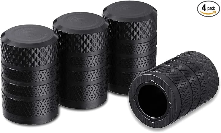 Ckauto Tire Valve Stem Caps, Aluminum Black, 4 Pcs/Pack - Corrosion Resistant, Universal Stem Covers For Cars Trucks Motorcycles Suvs And Bikes