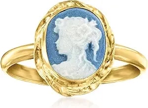 Ross-Simons Italian Blue Porcelain Cameo Ring In 18kt Gold Over Sterling