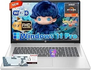 Hp 17 Inch Laptops, Amd Ryzen 5 7430u(Beats i7-1355u) 64gb Ram 2tb Nvme Ssd Windows 11 Pro, Radeon Graphics, 17.3" Fhd Ips, Usb-C, Numeric Keyboard, Patented Kb Kit