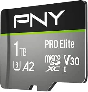 PNY 1TB PRO Elite Class 10 U3 V30 Microsdxc Flash Memory Card - 100MB/S, Class 10, U3, V30, A2, 4K UHD, Full HD, UHS-I, Micro SD