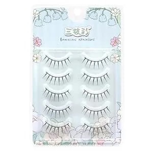 Fake Eyelashes Natural Look Daily False Eye Lashes Daily Strip Cross Black Band Short 8-10mm Lasgoos Lashes A Shape Cute Lash For Cosplay Wedding Work Everday Manga Eye Makeup 5 Pairs Bulk l04bk