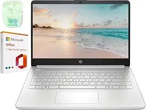 Hp 14" Led Business Laptop Computer With 1-Year Office 365, 16gb Ram 640gb Storage (128gb Ufs + 512gb Sd Card), Intel Quad-Core n150 Processor, Windows 11 S, Plusera Earphones, Natural Silver