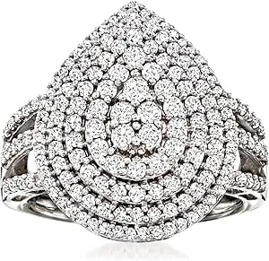 Ross-Simons 1.00 Ct. T.W. Diamond Pear-Shaped Ring In Sterling Silver