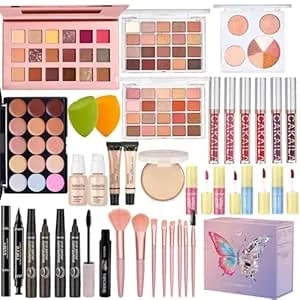 All In One Makeup Kit, Make Up Gift Set For Women, Makeup Kit For Women Full Kit, Includes Foundation Face Primer Eyeshadow Concealer Liquid Blush Lipgloss Eyeliner Mascara Cosmetic Brushes Set