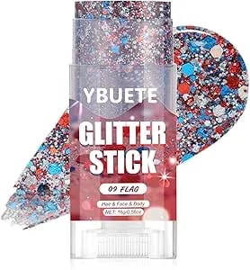 Ybuete Usa Flag Face And Body Glitter Stick For Independence Day Of Usa, Hair Glitter Accessories In Red White Blue, American Pride Flag Sparkle Face Glitter For 4th Of July, Parties And Carnivals