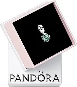 Pandora Four Leaf Clover Dangle Charm - Gift For Her - Sterling Silver With Man-Made Crystals - With Present Box
