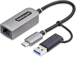 Startech.Com 2.5GbE USB-C To Ethernet Adapter With USB-A Converter, Nbase-T NIC, USB 3.0 Type-C 2.5/1G Multi Speed Network