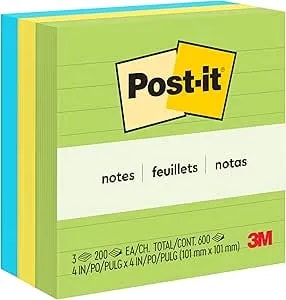 Post-It Notes, 4 In X 4 In, 3 Lined Sticky Notes Pads, 200 Sheets Per Pad, Floral Fantasy Collection, School Supplies And OﬃCe Products